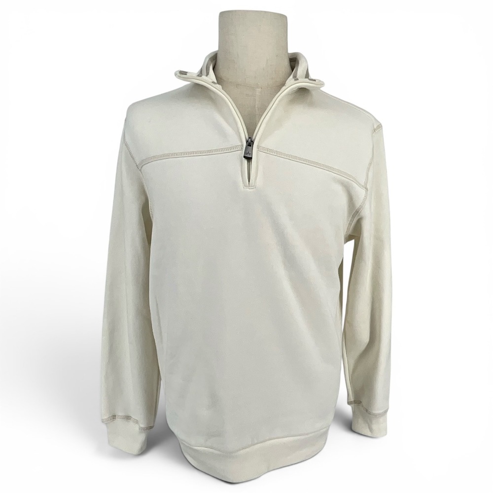Arrow Mens Quarter Zip Pullover Sweatshirt‎ Cream Off White Small Mock Neck